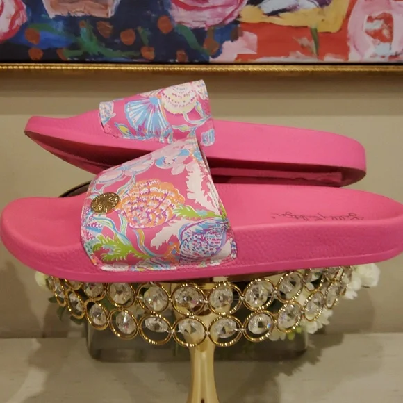 Lilly Pulitzer Pink Floral Slide Sandals - Comfortable Ladies' Summer Slides - Picture 4 of 8